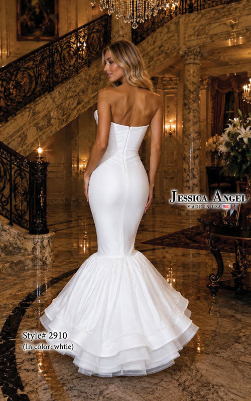 Jessica Angel 2910 strapless tiered flounce mermaid gown back view