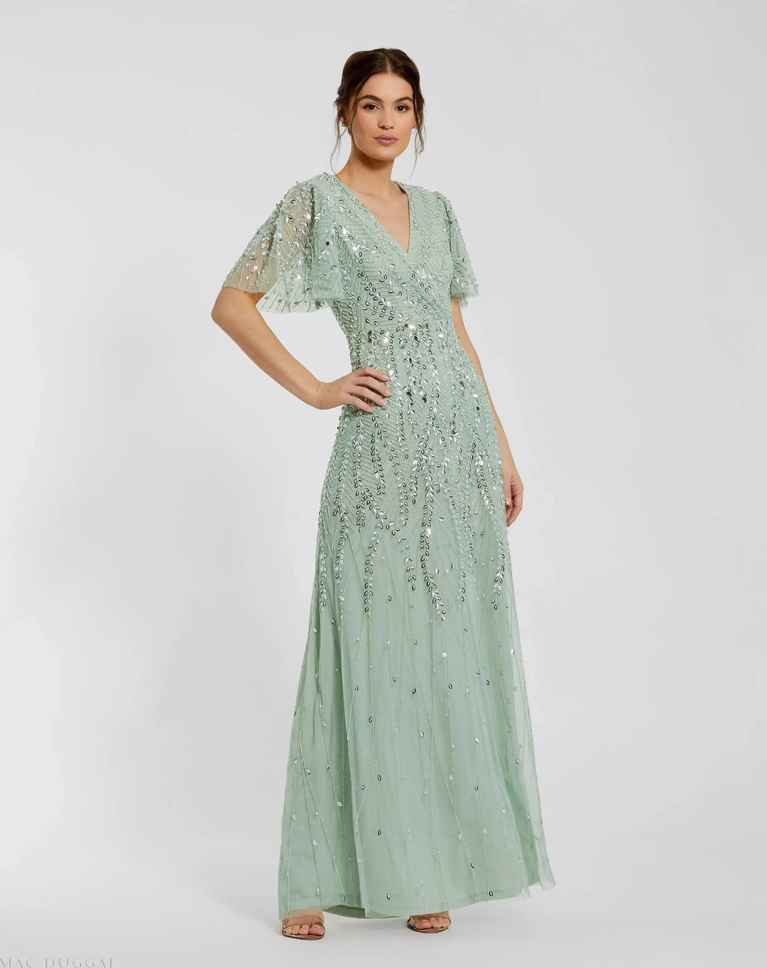 Mac Duggal 35109 Embellished Flutter Sleeve Gown