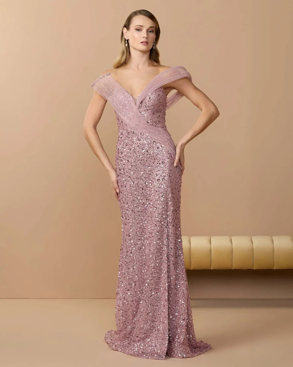 Mac Duggal 9937085P Petite Embellished Strapless Gown With Sculptural Drape