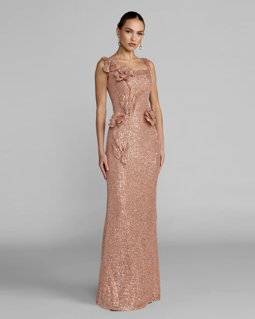 Mac Duggal 37104 Sequin Column Gown With 3D Flowers