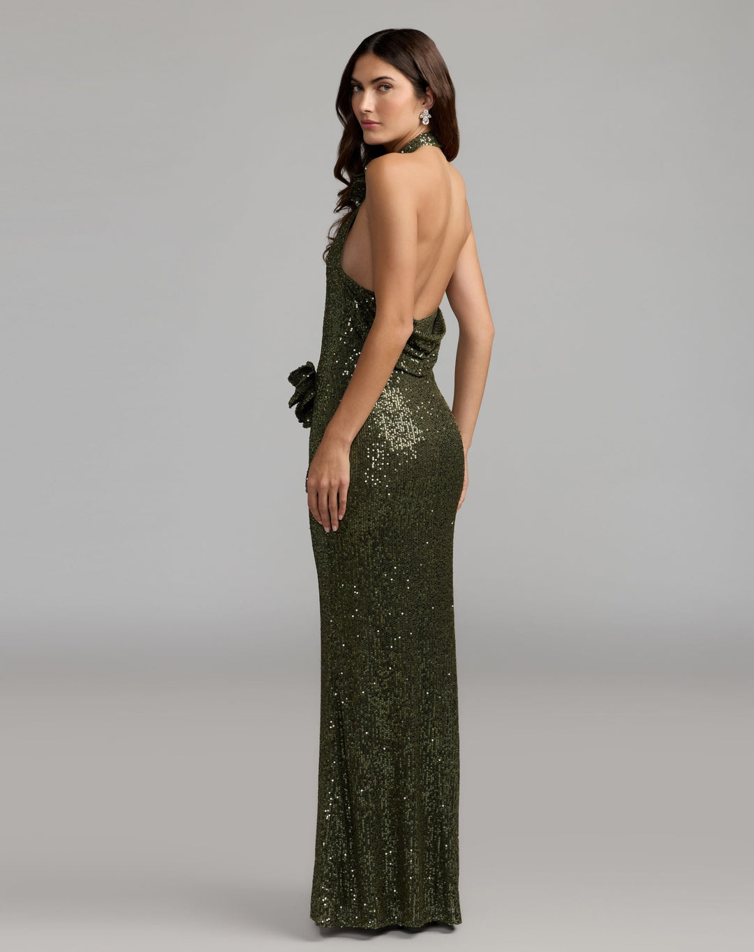 Mac Duggal 37156 Halter Neck Sequin 3D Flower Column Gown