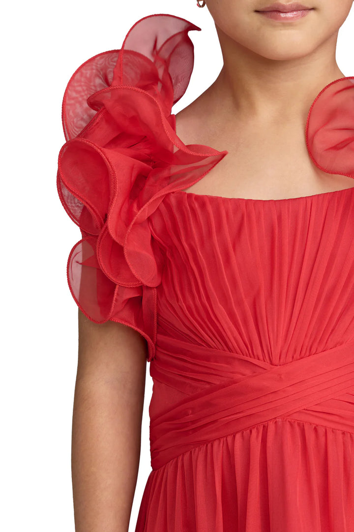 Mac Duggal 68669 Girls Floral Chiffon Ruffle Shoulder Dress