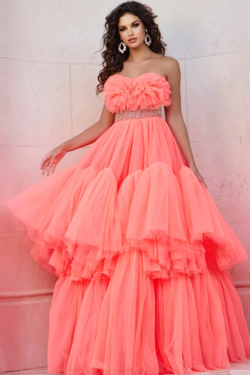 Jovani 38299 Strapless Tiered Ball Gown Dress