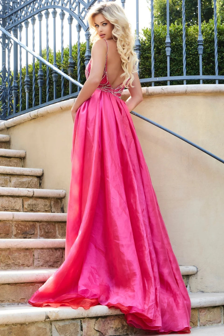Jovani 39042 Beaded A-Line Plunging Neckline Pageant Dress