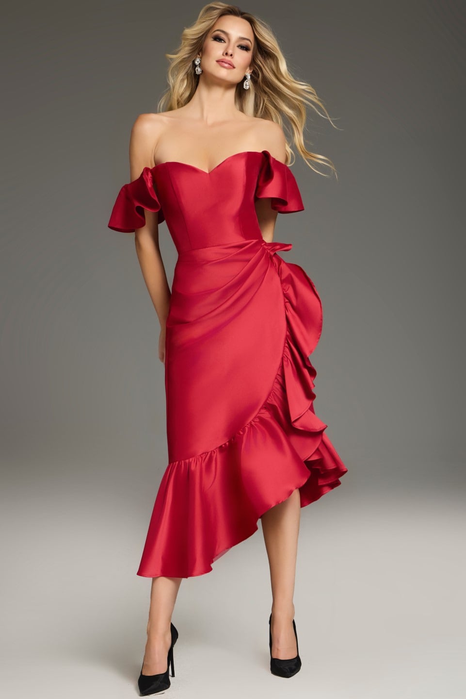 Jovani 39264 Off the Shoulder Ruffle High Low Dress view 4
