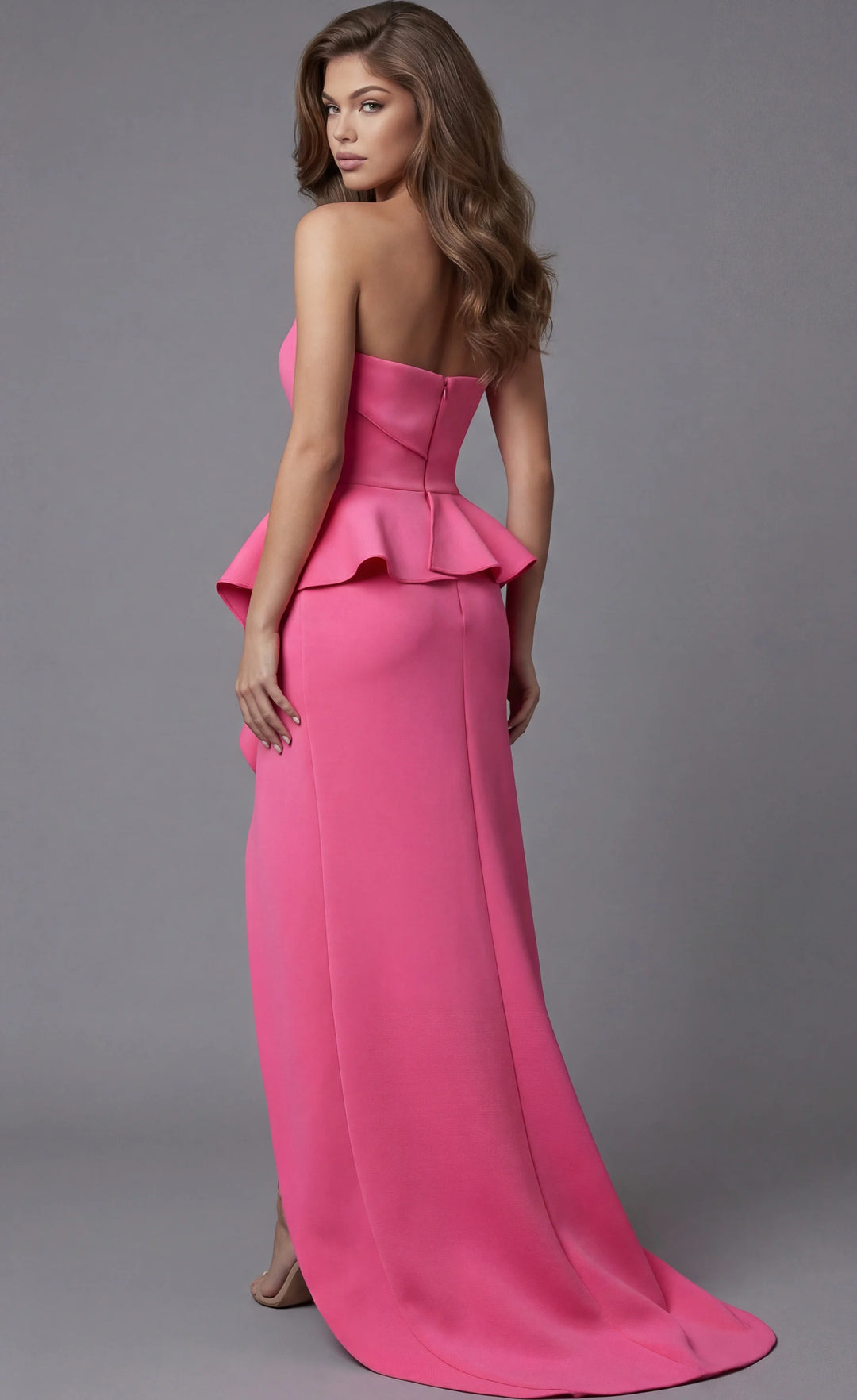 Jovani 39412 Strapless Peplum Evening Gown With Ruffle Detail