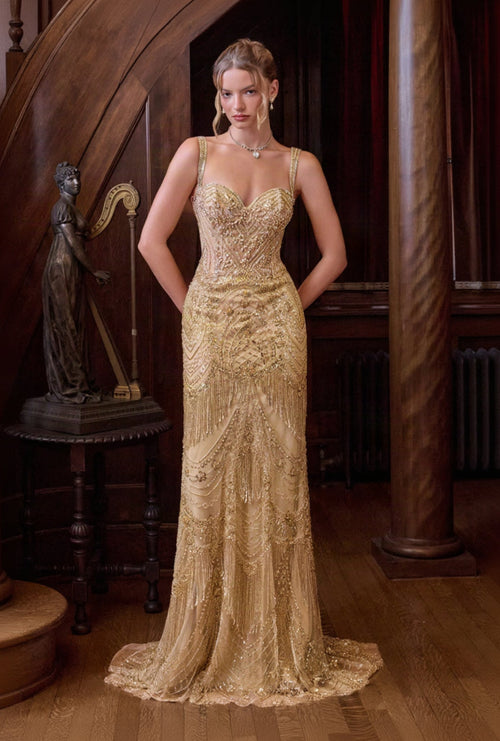 Andrea & Leo Couture A1526 Beaded Fringe Sweetheart Mermaid Evening Gown
