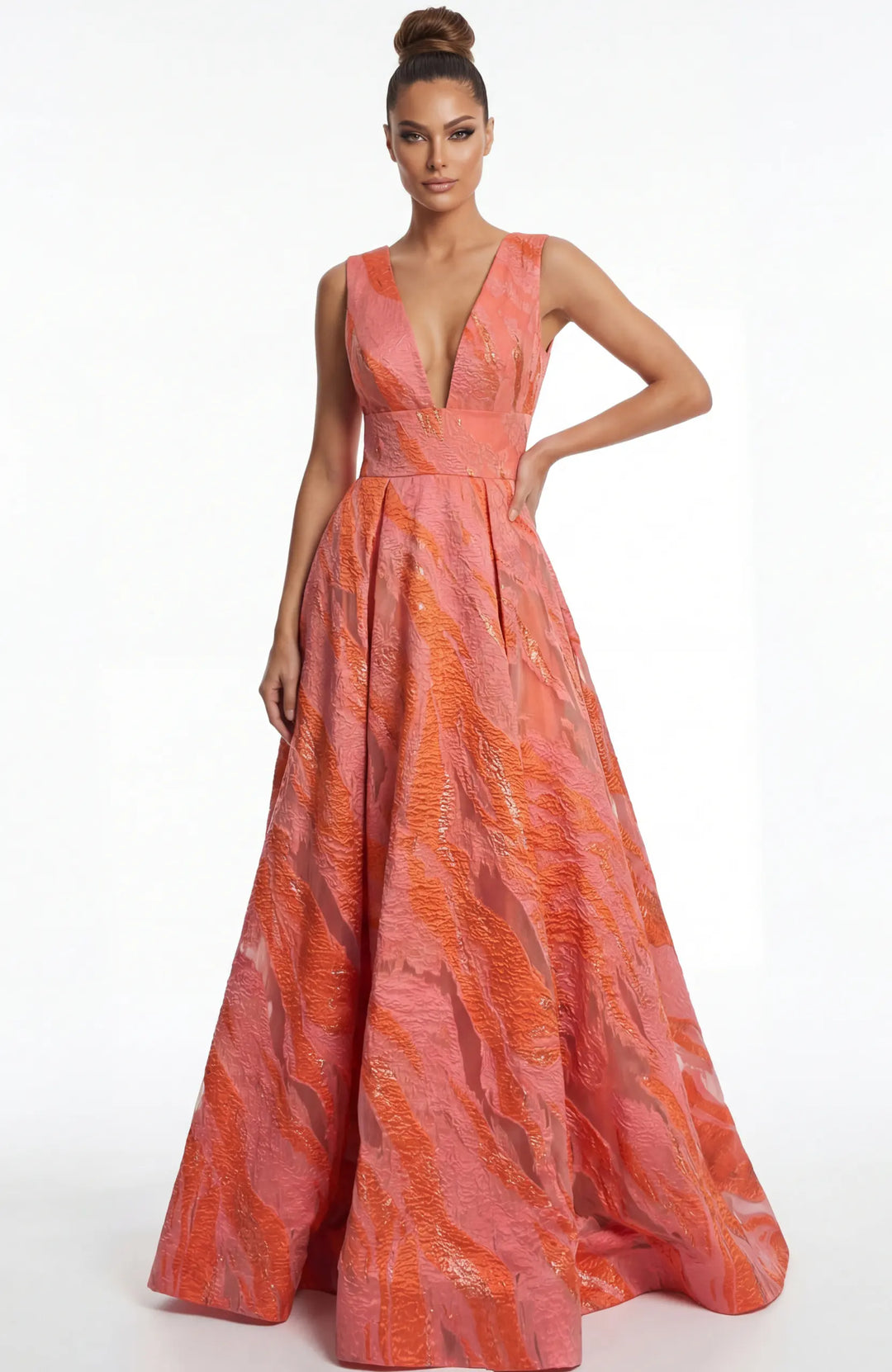 Jovani 41136 deep V-neck A-line evening gown view 4