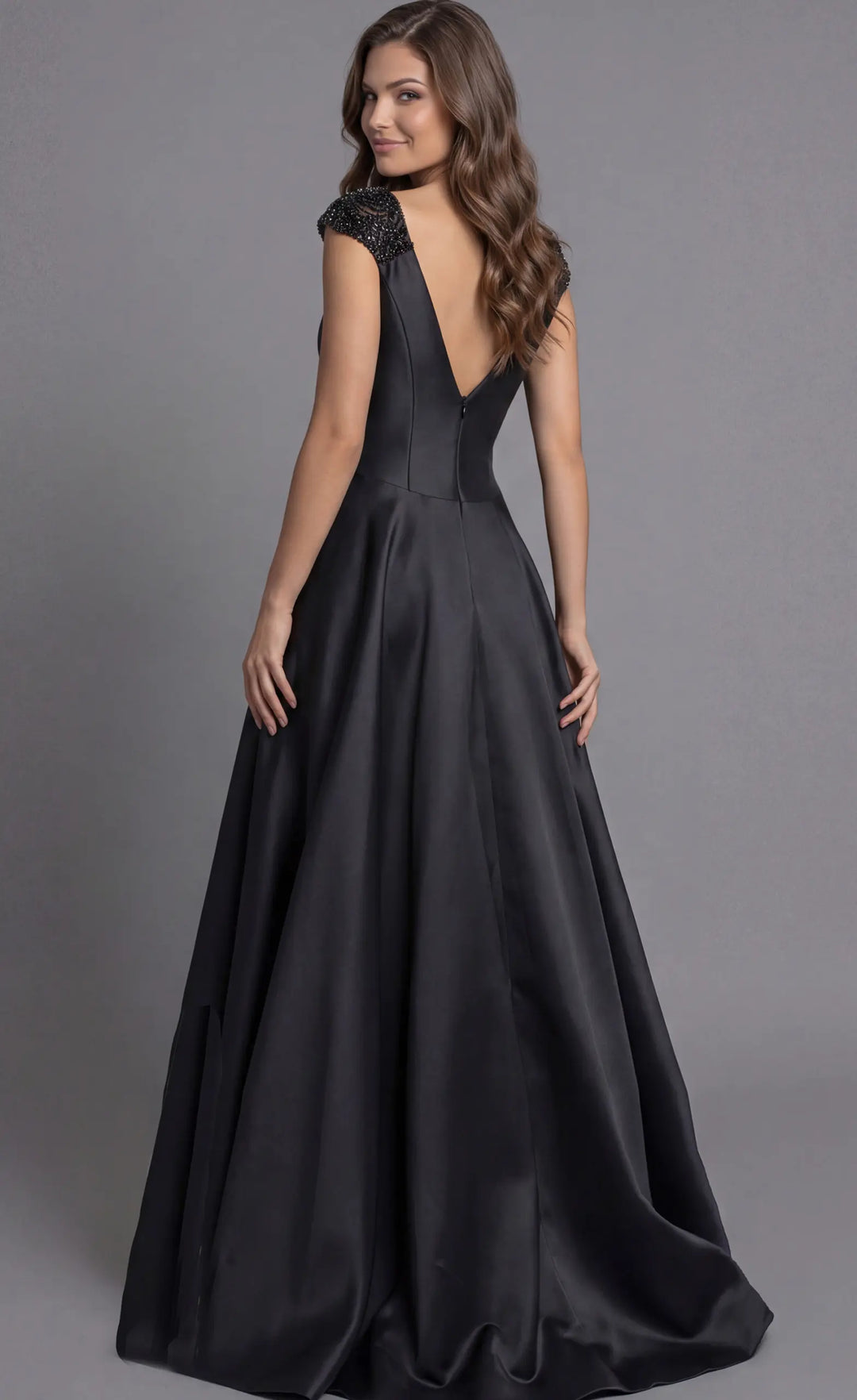 Jovani 43809 ball gown with full skirt and defined waist view 2