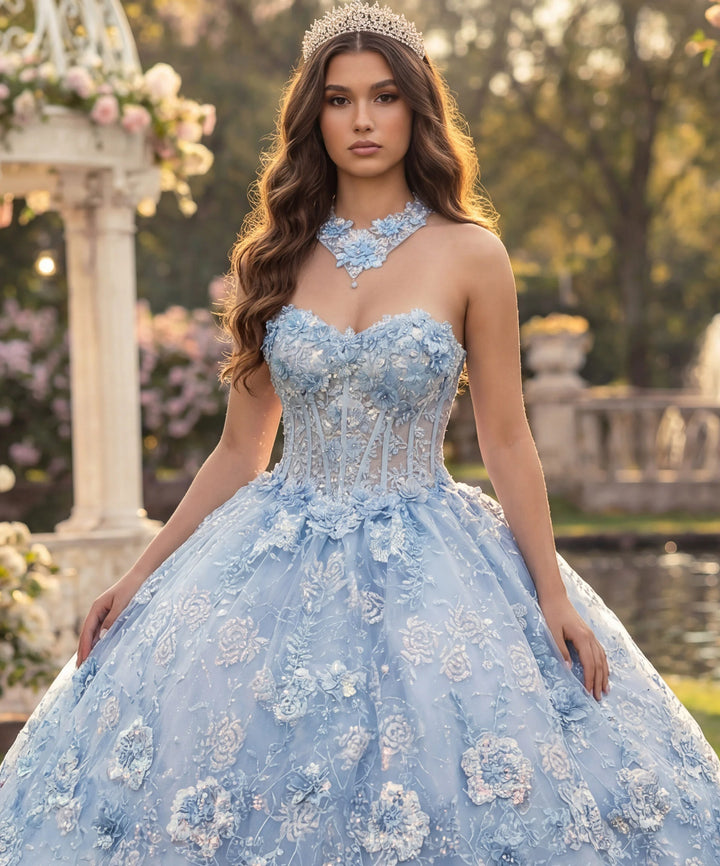 Jovani Q43813 Strapless Ball Gown with Lace Embroidery