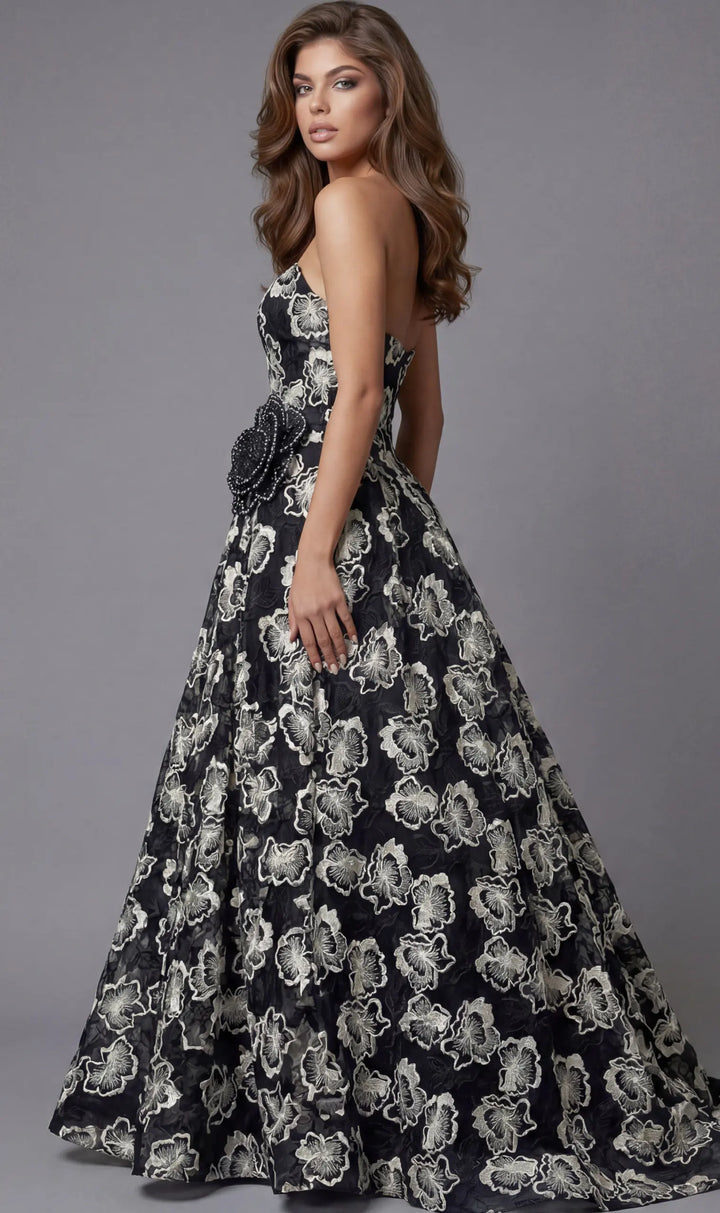 Jovani 45499 strapless floral A-line ball gown view 2