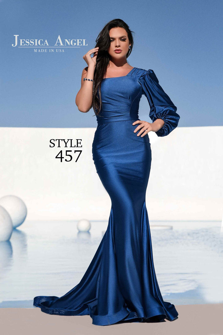 Jessica Angel 457 one shoulder evening gown front view
