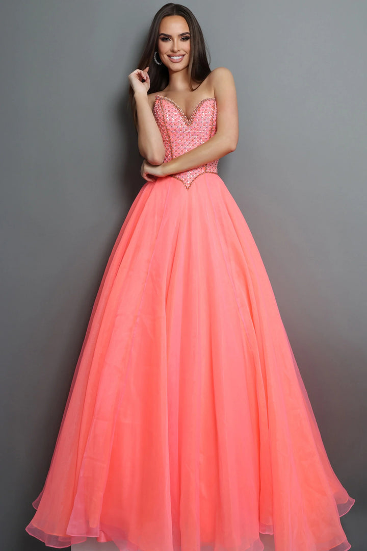 Jovani 47196 Strapless Beaded Corset Ball Gown With Tulle Skirt