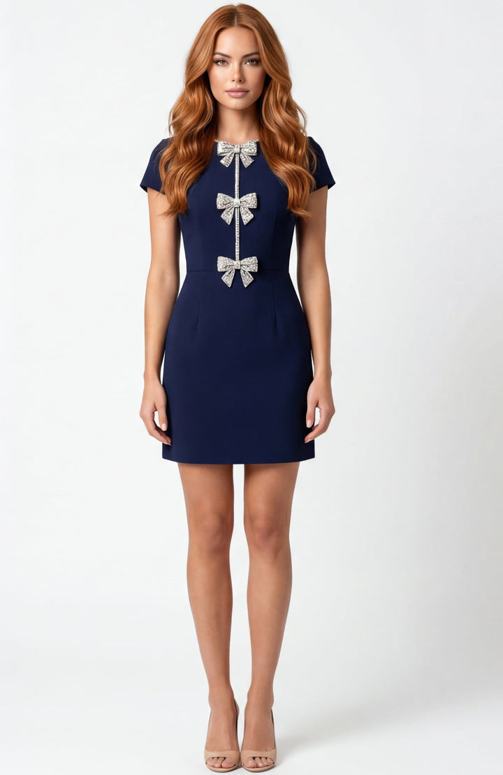 Jovani 47618 Short Fitted Dress With Bow Embellished Front