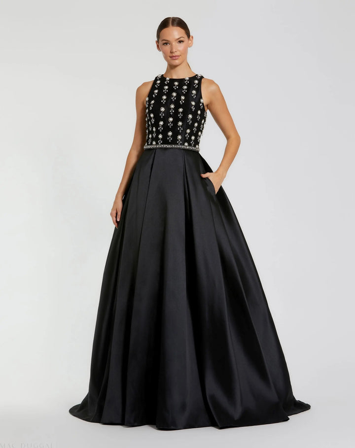 Mac Duggal 48803 High Neck Sleeveless Beaded Ball Gown
