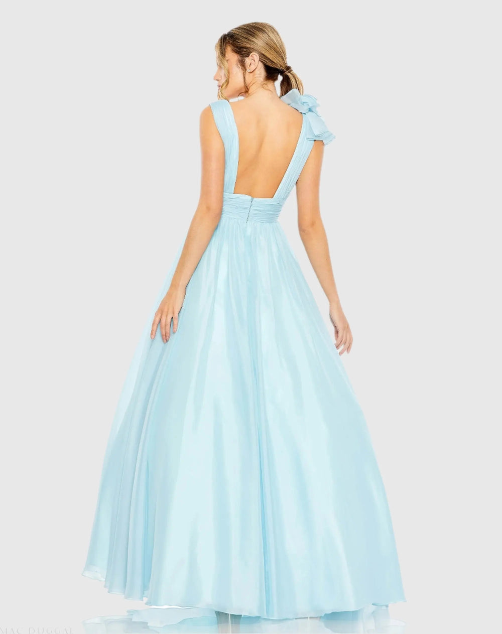 Mac Duggal 48856 Ruffle Shoulder V-Neck Chiffon Dress