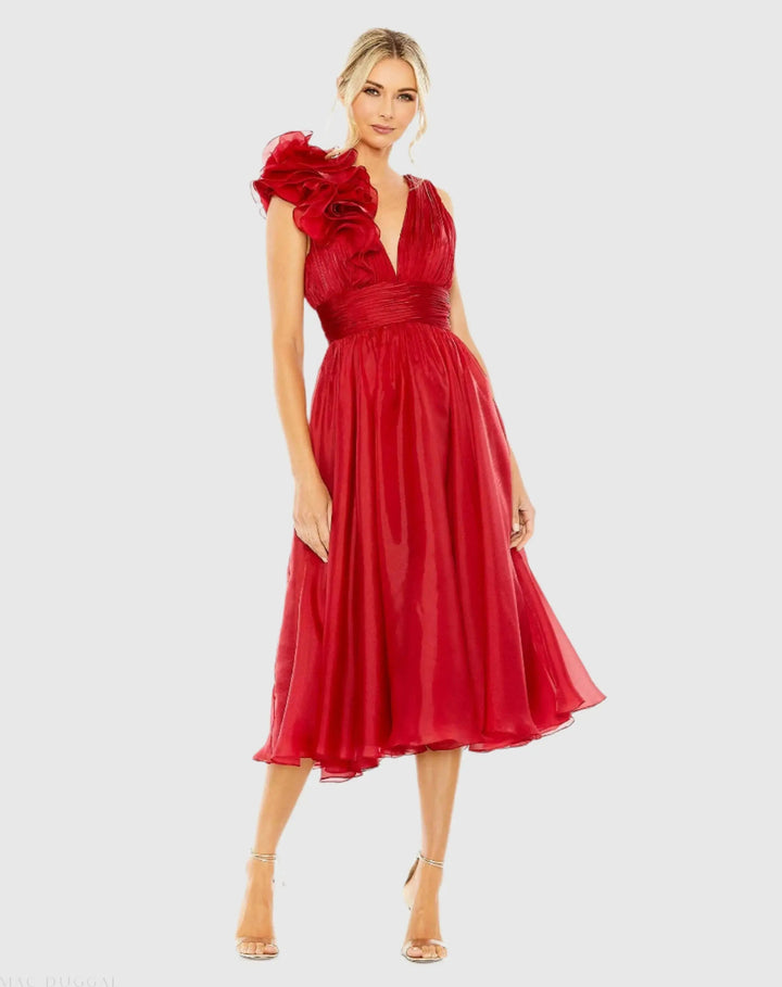 Mac Duggal 49494 Sleeveless Chiffon A-Line Tea Length Cocktail Dress