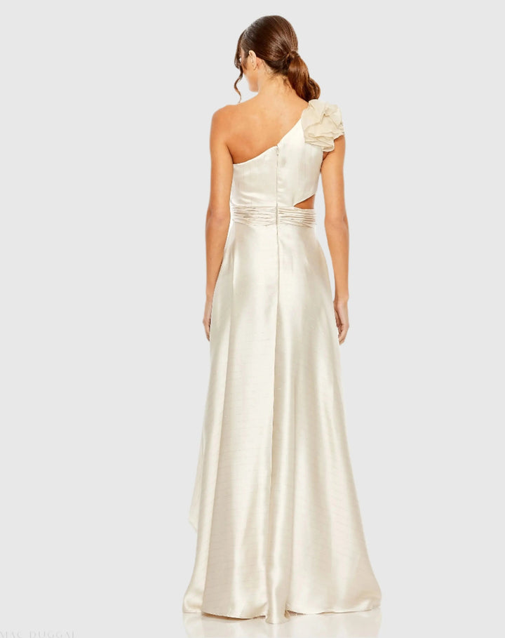 Mac Duggal 49523 Ruffled One Shoulder Cut Out Hi-Low Gown
