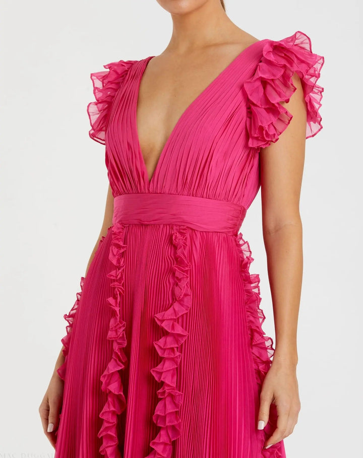 Mac Duggal 49539 Pleated Ruffle Cap Sleeve Flowy A Line Gown