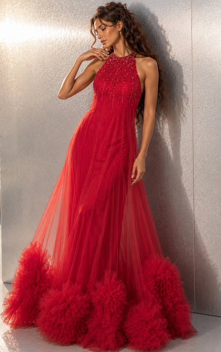 Jovani 49540 Halter Sleeveless A Line Dress