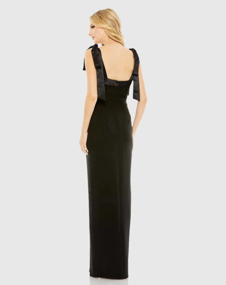Mac Duggal 49620 Square Neck Tie Strap Slit Gown