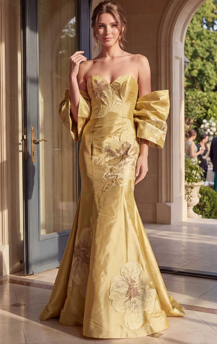 Jovani 49625 Floral Applique Strapless Mermaid Gown - FOSTANI.com