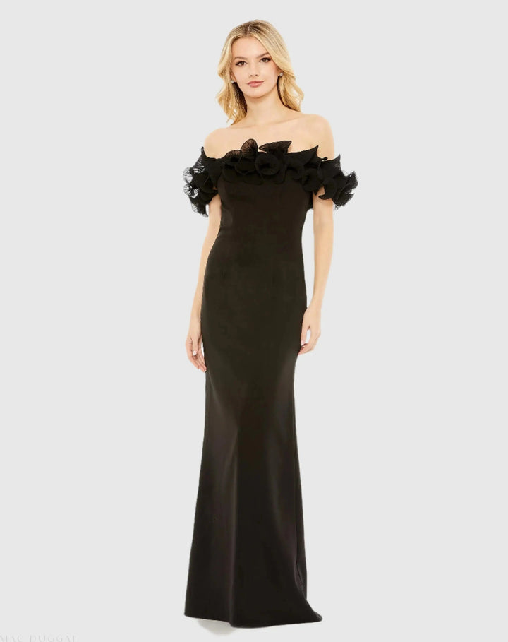 Mac Duggal 49643 Off the Shoulder Ruffle Detail Column Gown