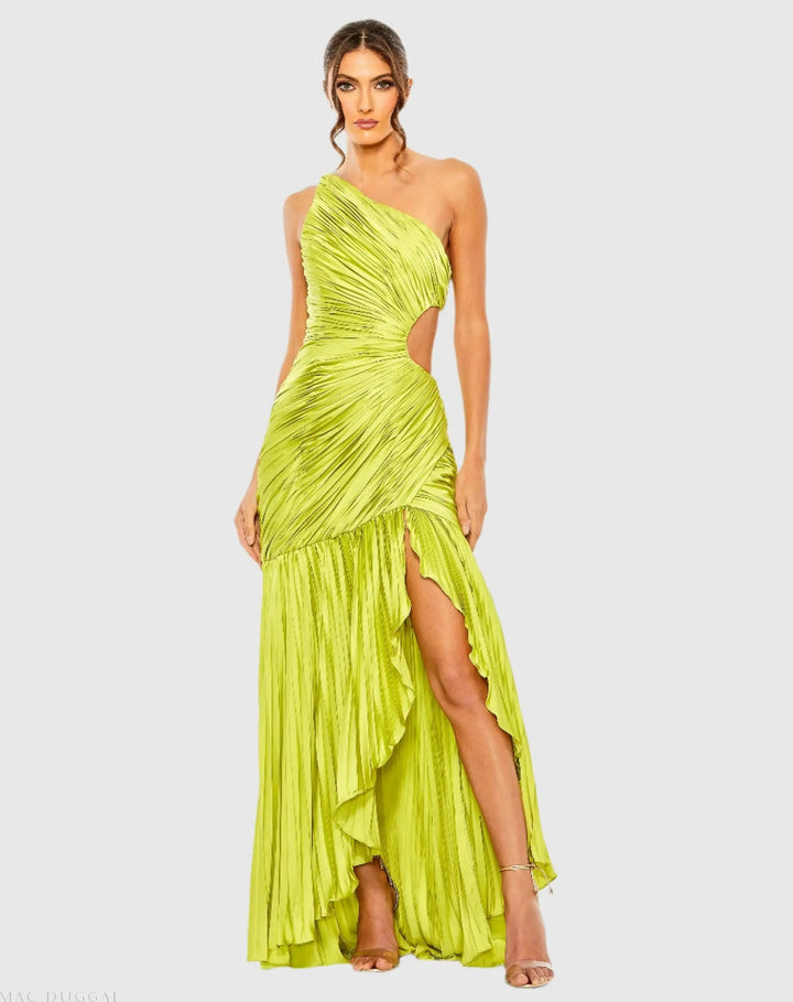 Mac Duggal 49683 Side Cut-Out One-Shoulder Pleated Gown
