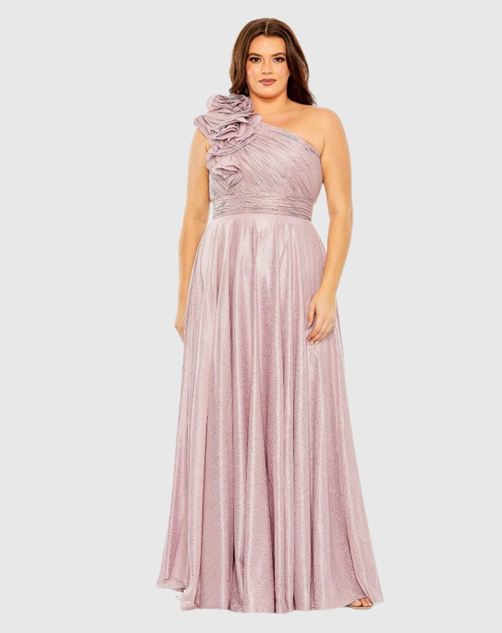 Mac Duggal 49713W Floral Detail One Shoulder Gown (Plus)