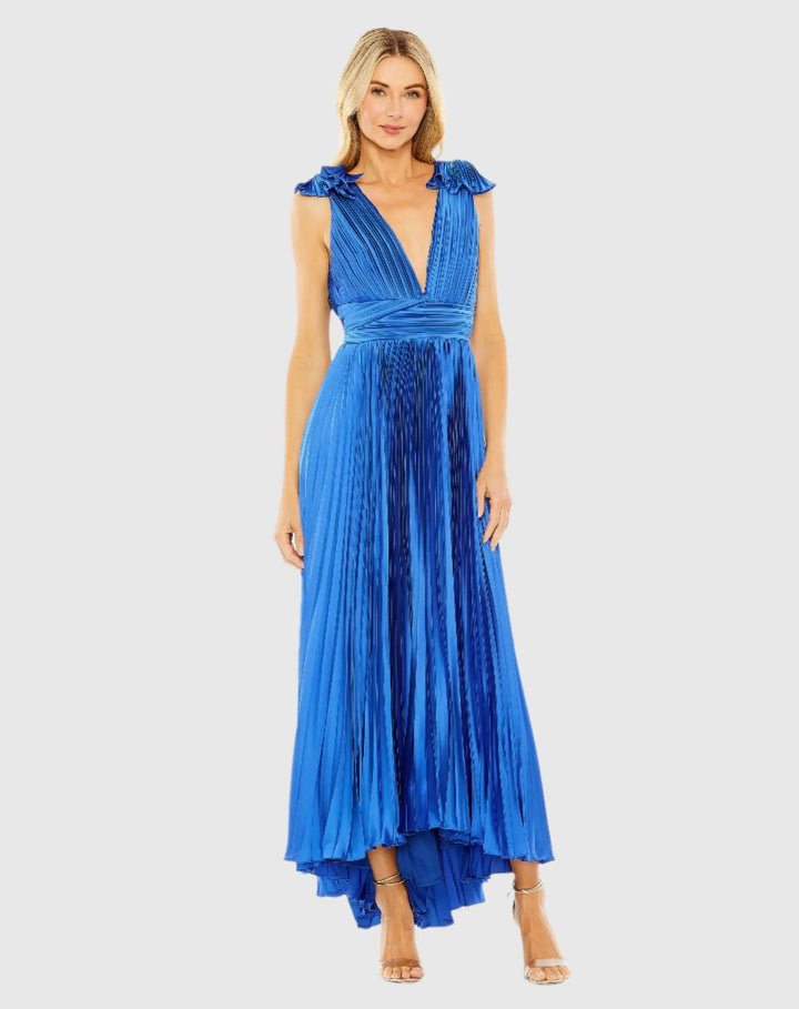 Mac Duggal 49734 Ruffle Top Sleeveless V Neck Pleated Gown