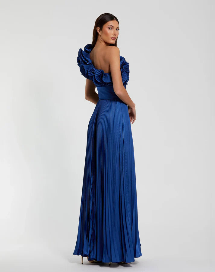 Mac Duggal 49902 One-Shoulder Textured Flare Sleeve A-Line Dress
