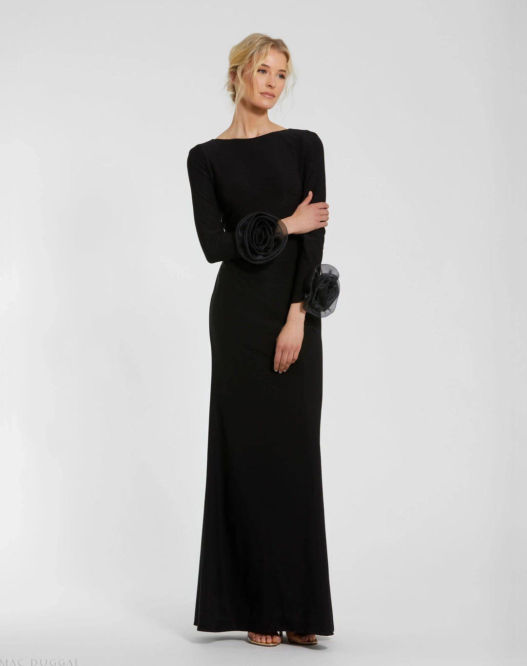 Mac Duggal 49949 Long Sleeve Fitted Jersey Gown With 3D Flowers