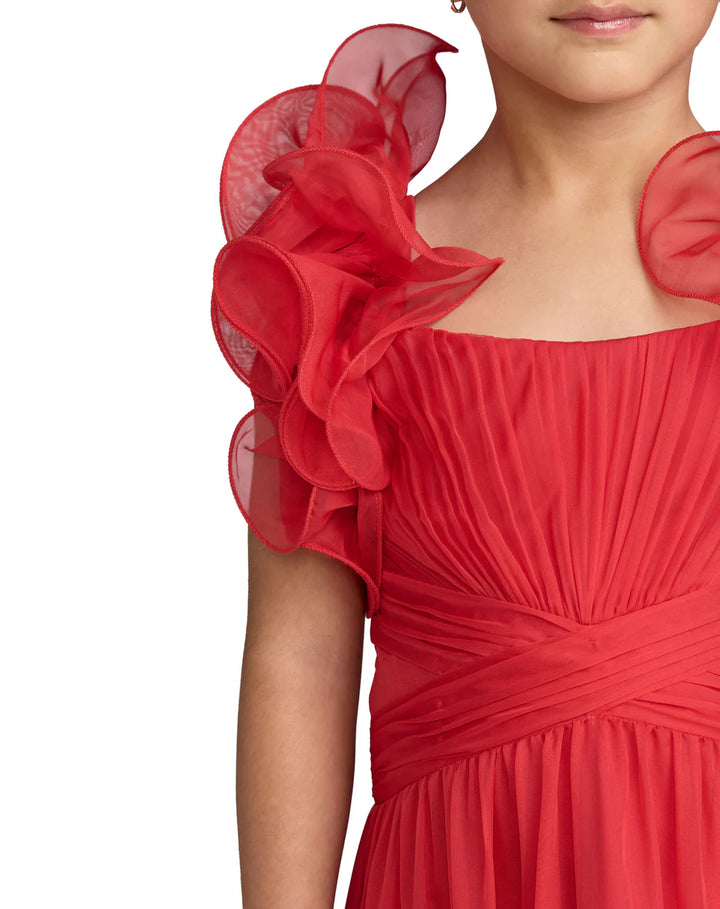 Mac Duggal 68669 Girls Floral Chiffon Ruffle Shoulder Dress