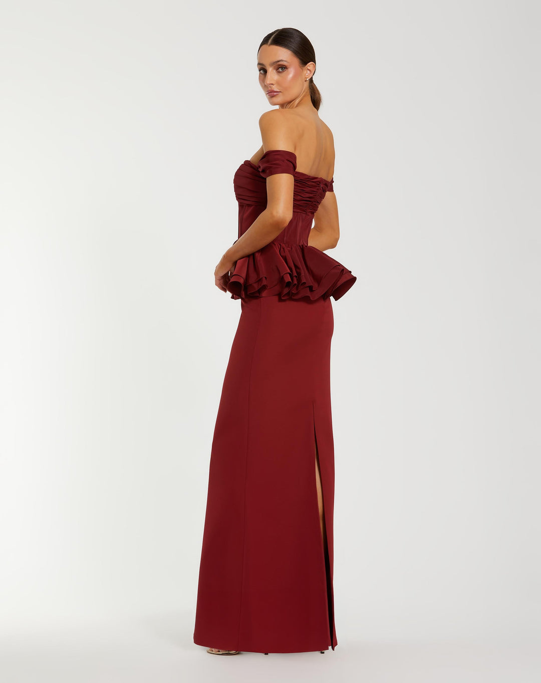 Mac Duggal 50101 Off The Shoulder Peplum Trumpet Gown