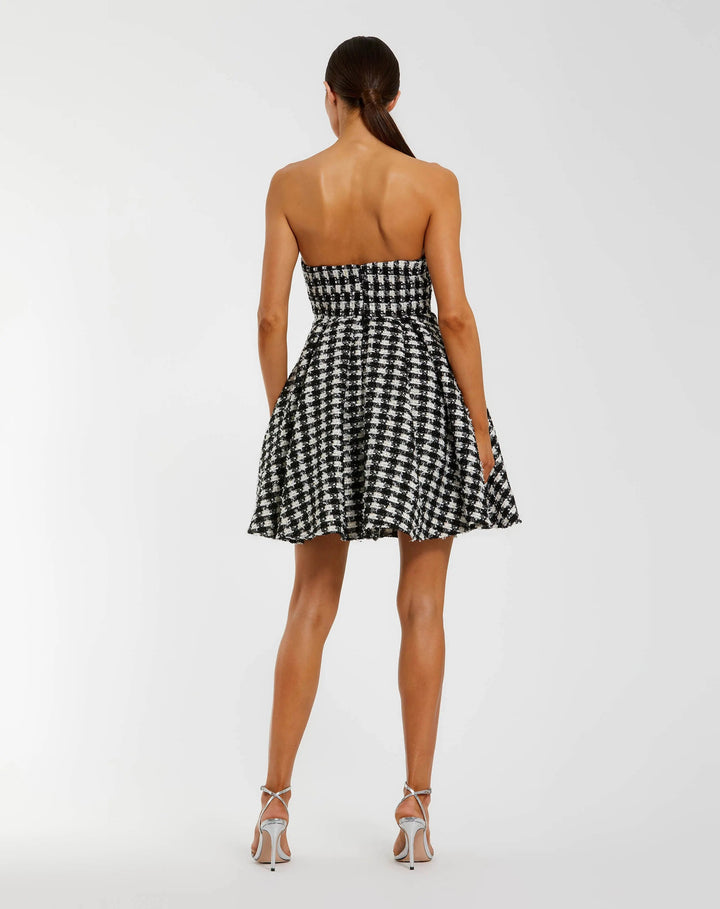 Mac Duggal 50027 Black and White Strapless Boucle Mini Dress With Bow