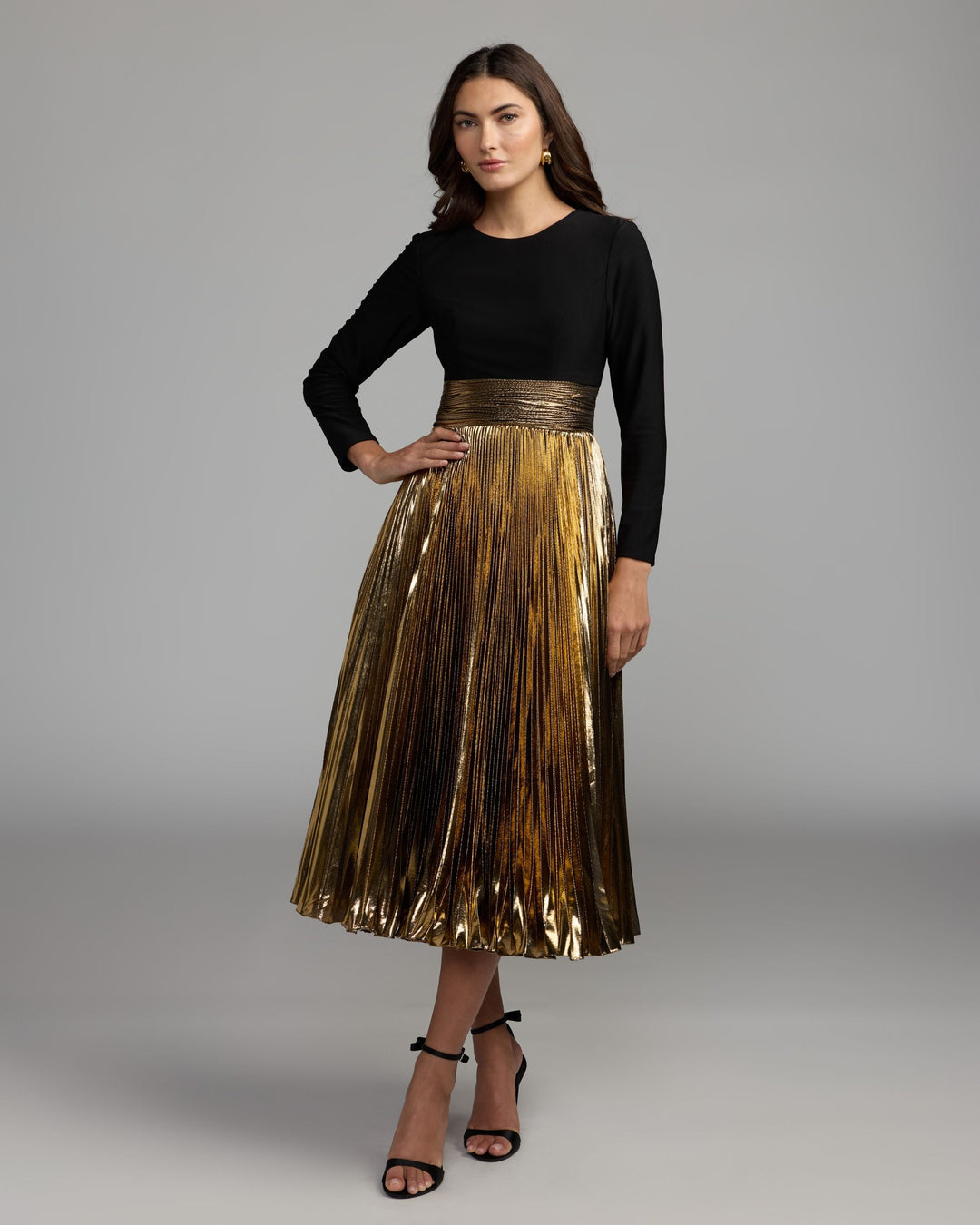 Mac Duggal 50213 Long Sleeve Pleated Midi Dress