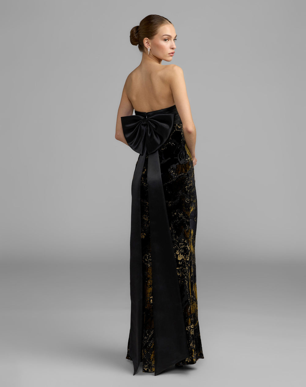 Mac Duggal 50218 Satin And Velvet Strapless Gown With Bow