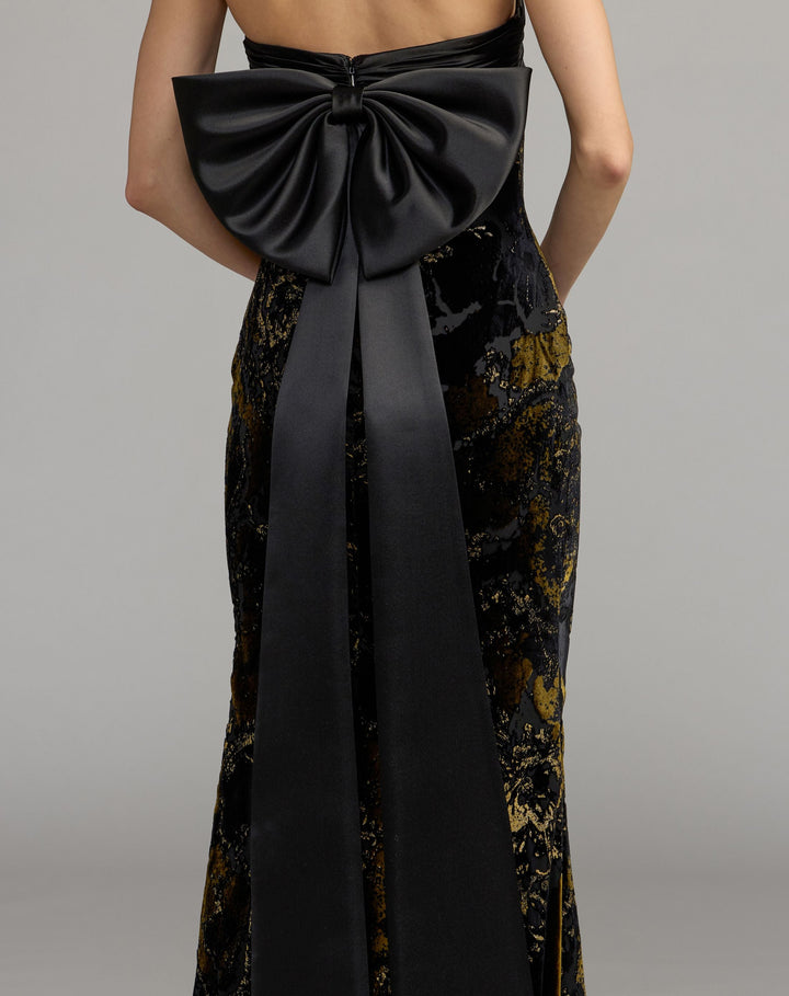 Mac Duggal 50218 Satin And Velvet Strapless Gown With Bow