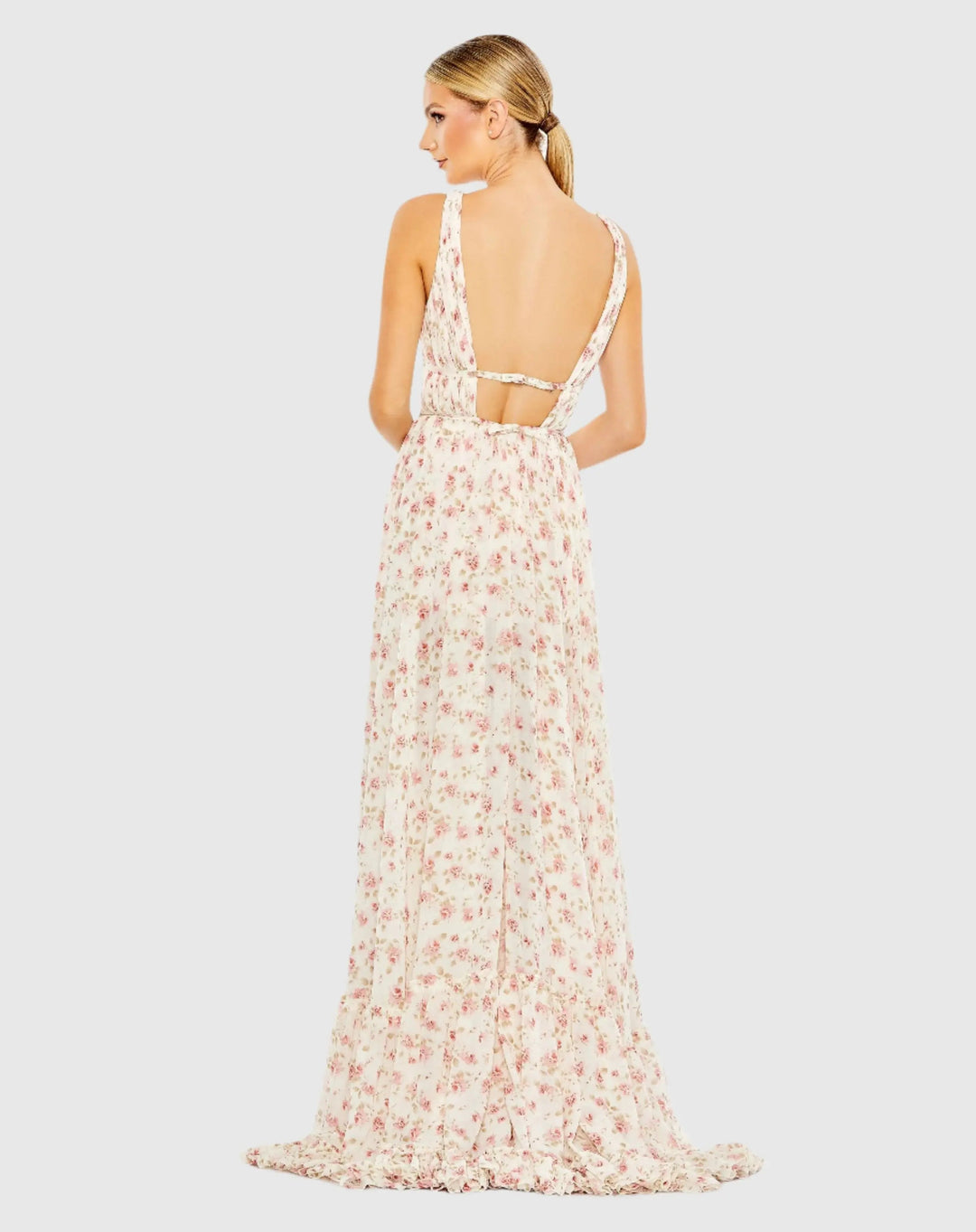 Mac Duggal 50659 Floral Print Sleeveless Ruffled High-Low Gown