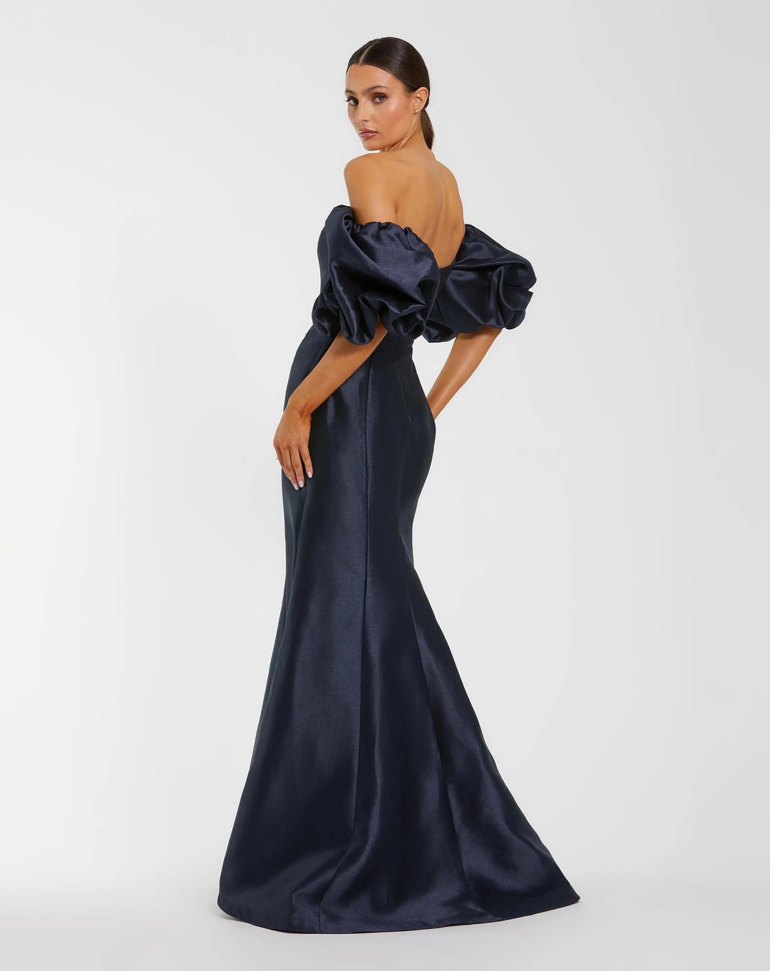 Mac Duggal 9950677P Navy Sweetheart Off The Shoulder Puff Sleeve Gown