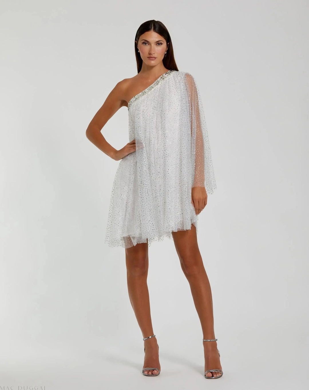 Mac Duggal 50689 One Shoulder Embellished Tulle Mini Dress