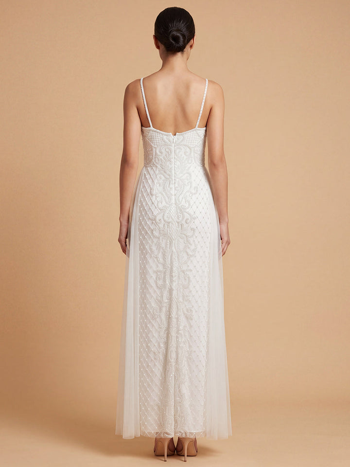 Lara 51224 Beaded Spaghetti Strap Sheath Gown