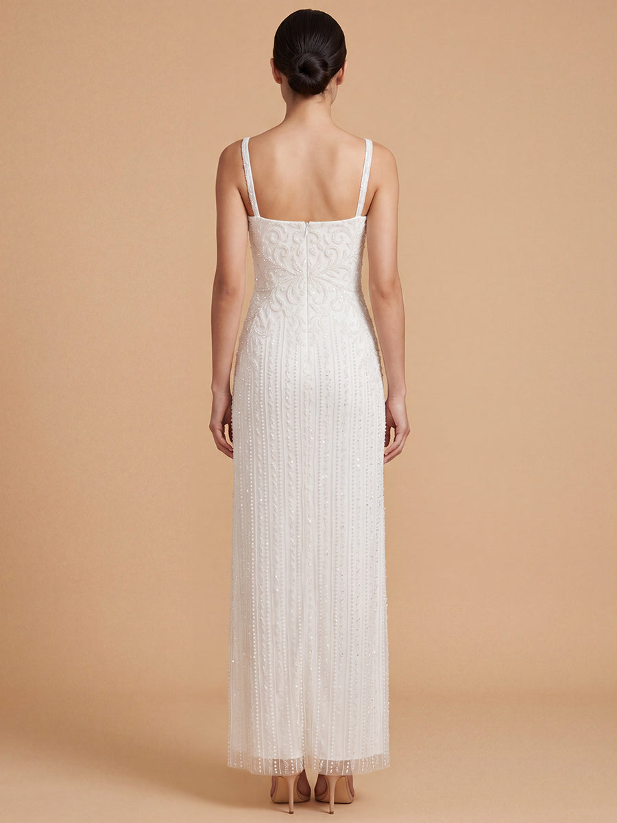 Lara 51226 Beaded Spaghetti Strap Sheath Gown