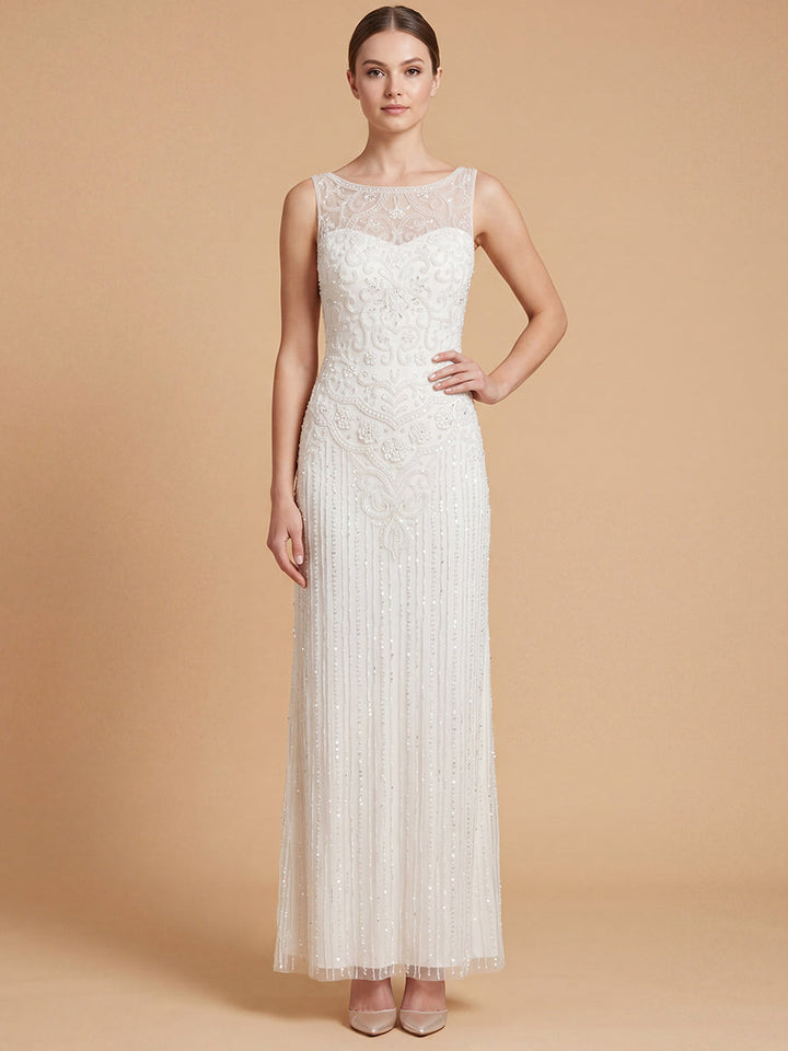Lara 51227 Beaded Illusion Neckline Maxi Length Dress