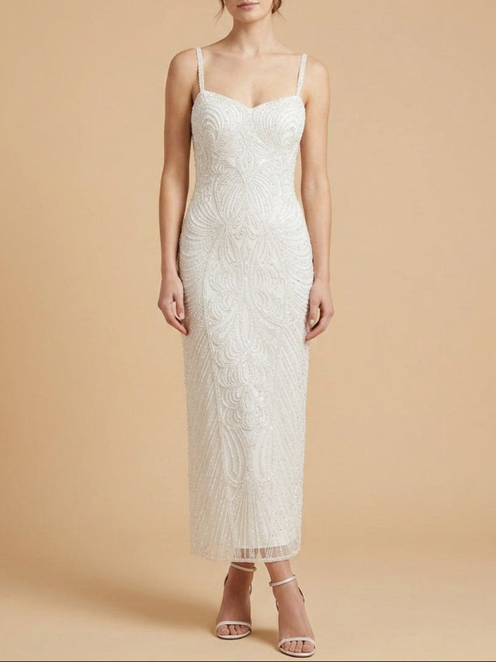 Lara 51231 Beaded Midi Dress with Spaghetti Straps