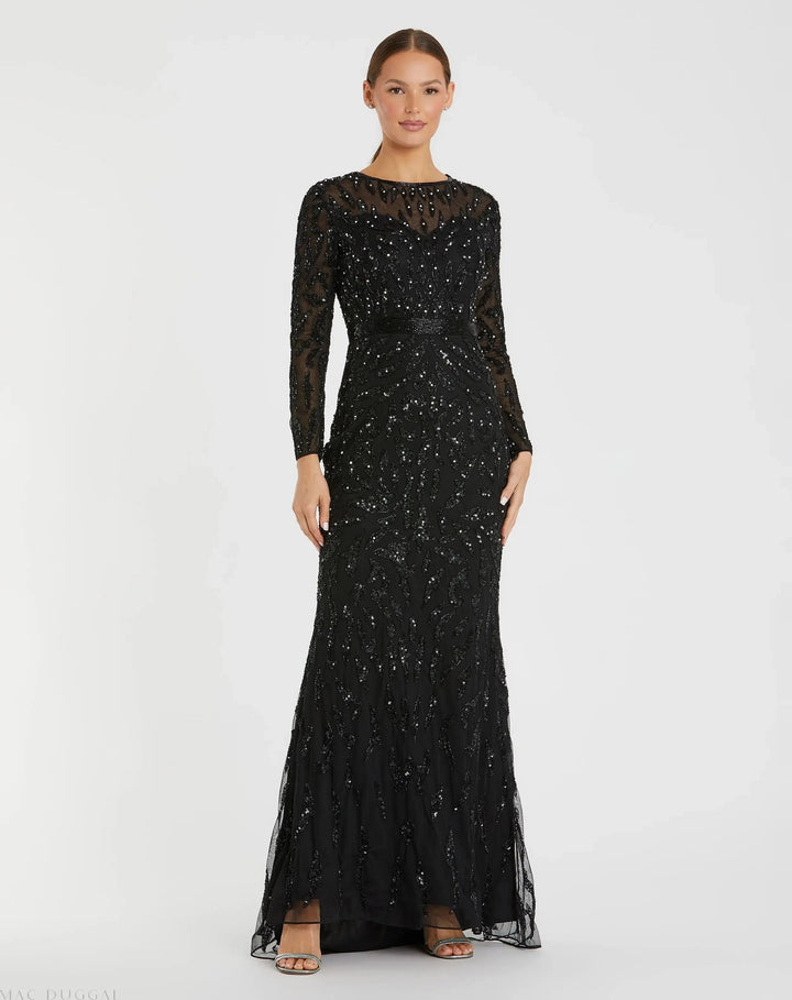 Mac Duggal 5124 Long Sleeve Beaded Evening Gown