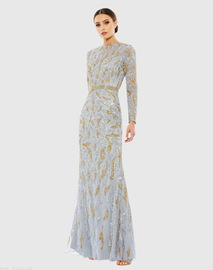Mac Duggal 5124 Long Sleeve Beaded Evening Gown