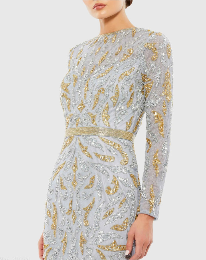 Mac Duggal 5124 Long Sleeve Beaded Evening Gown