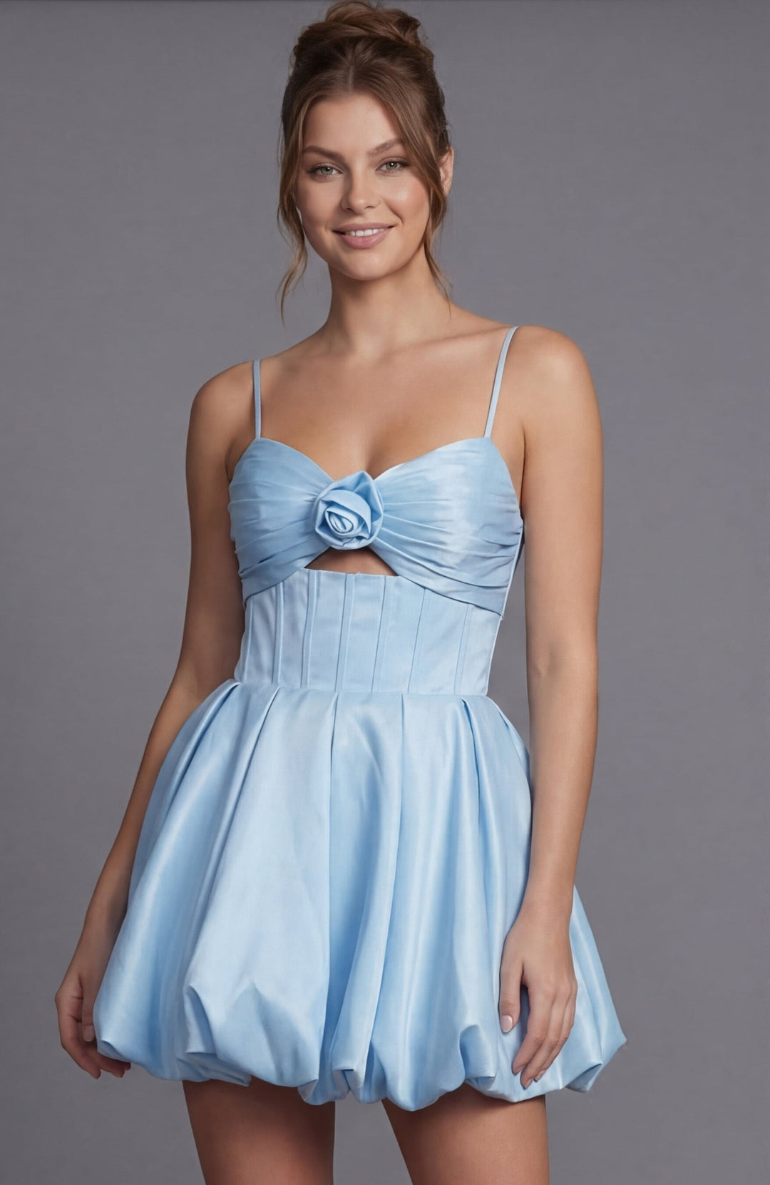 Jovani 51583 Spaghetti Strap Bubble Hem Mini Dress view 4
