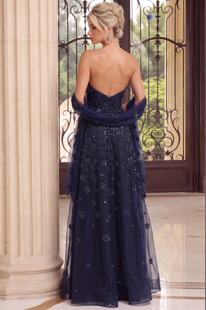 Jovani 51617 strapless beaded A-line evening gown back view